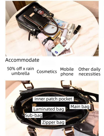 Caramel Trendy Vertical Square PU Leather Moto Crossbody Bag & Tote with 5-Pocket Organized Compartments & Adjustable Strap