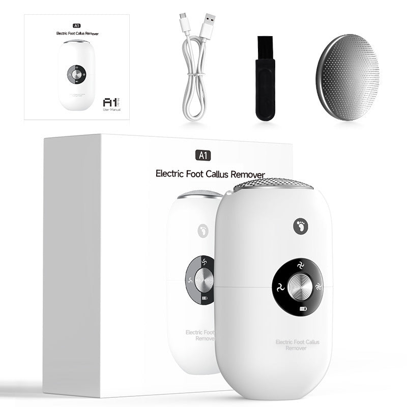White A1 Compact Electric Foot Dead Skin and Callus Remover - IPX6 Pedicure Tool with 3-Speed Mode & Dual 360Â°Rotating Stainless Steel Heads