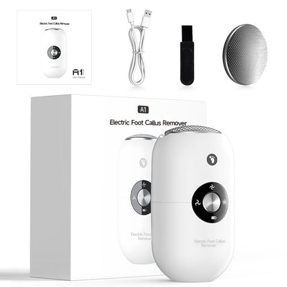 White A1 Compact Electric Foot Dead Skin and Callus Remover - IPX6 Pedicure Tool with 3-Speed Mode & Dual 360Â°Rotating Stainless Steel Heads