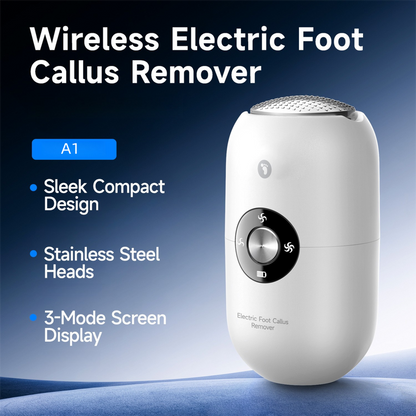White A1 Compact Electric Foot Dead Skin and Callus Remover - IPX6 Pedicure Tool with 3-Speed Mode & Dual 360Â°Rotating Stainless Steel Heads