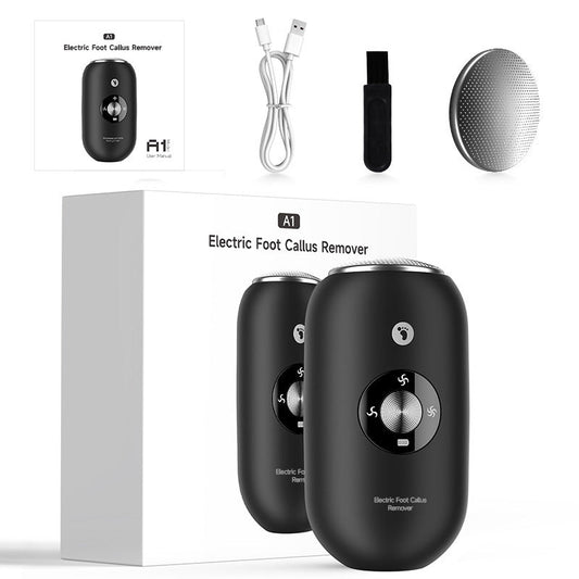 Black A1 Compact Electric Foot Dead Skin and Callus Remover - IPX6 Pedicure Tool with 3-Speed Mode & Dual 360Â°Rotating Stainless Steel Heads