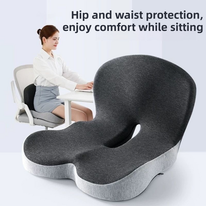 Black Ergonomic Memory Foam Seat Cushion & Lumbar Support(44x42x32CM) - Relieves Sciatica & Corrects Posture with Breathable Cover