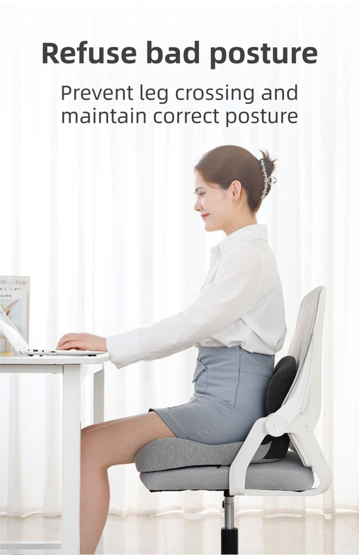 Grey Ergonomic Memory Foam Seat Cushion & Lumbar Support(44x42x32CM) - Relieves Sciatica & Corrects Posture with Breathable Cover