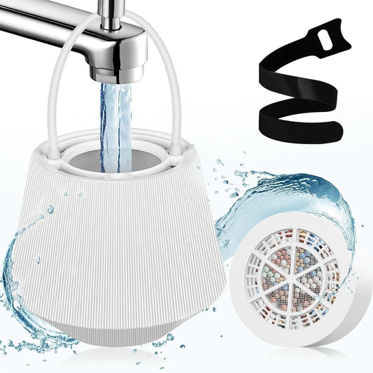 White Hanging Bathtub Water Purifier with 8-15 Stage Ceramic Filter Core - Removes Chlorine, Scale & Heavy Metals, Easy Installation