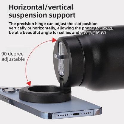 White 24oz Stainless Steel Insulated Water Bottle With 90Â° Adjustable Vertical/Horizontal Magnetic Phone Holder - Ringo Style Magnetic Lid Sport Flask
