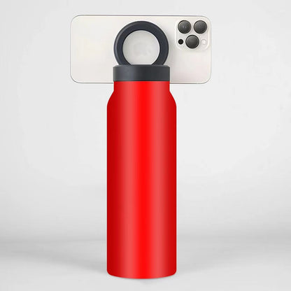 Red 24oz Stainless Steel Insulated Water Bottle With 90Â° Adjustable Vertical/Horizontal Magnetic Phone Holder - Ringo Style Magnetic Lid Sport Flask