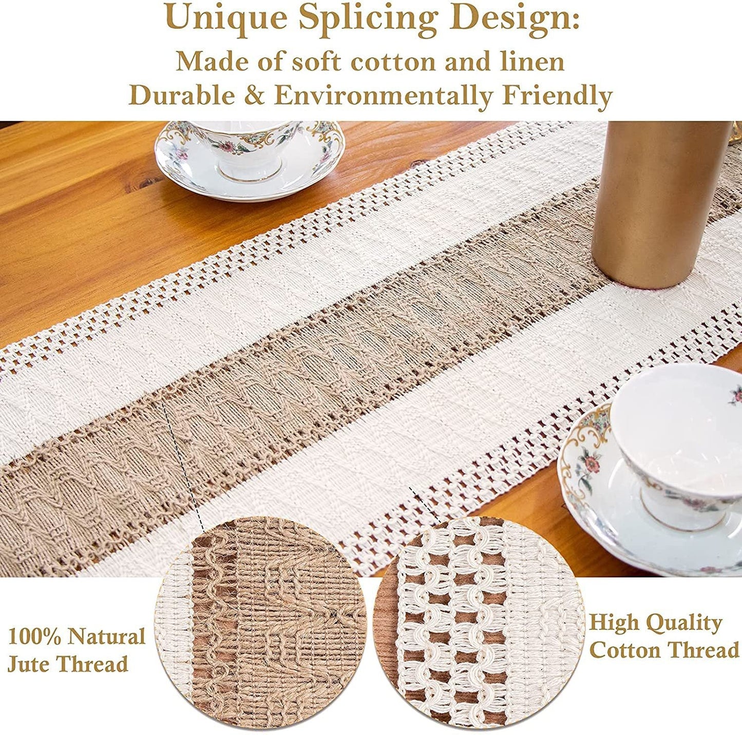 White-Brown Bohemian Woven Table Runner with Tassels(30X183CM) - Wrinkle-Resistant Striped Table Scarf for Wedding, Holiday & Outdoor Party