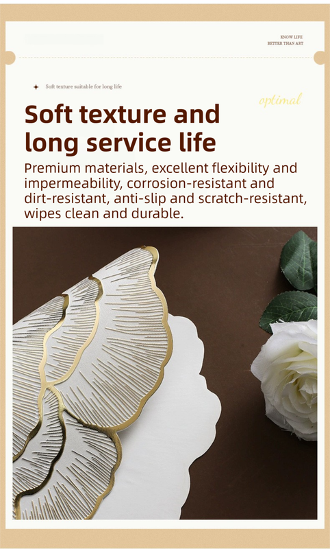 4-Pack Gold & Grey Luxury Bronzing Floral Heat-Insulated Placemats - Peony Style Anti-Slip & Waterproof PVC Table Mats(38x38CM)