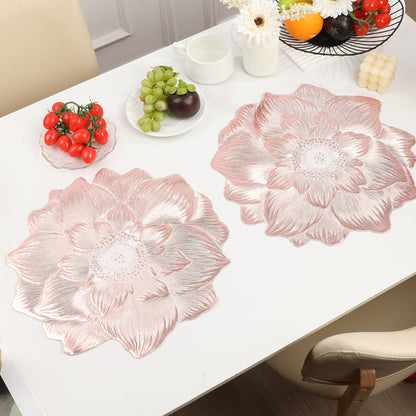 4-Pack Rose-Gold Luxury Bronzing Floral Heat-Insulated Placemats - Lotus Style Anti-Slip & Waterproof PVC Table Mats(38x38CM)