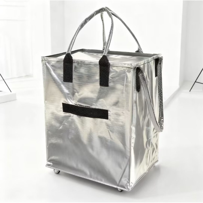Sliver Portable Folding Shopping Trolley Bag(50x40x30CM) - Durable Woven Fabric, Reusable Grocery Bag with Wheels for Effortless Travel