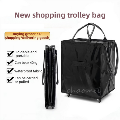 Gold Portable Folding Shopping Trolley Bag(50x40x30CM) - Durable Woven Fabric, Reusable Grocery Bag with Wheels for Effortless Travel