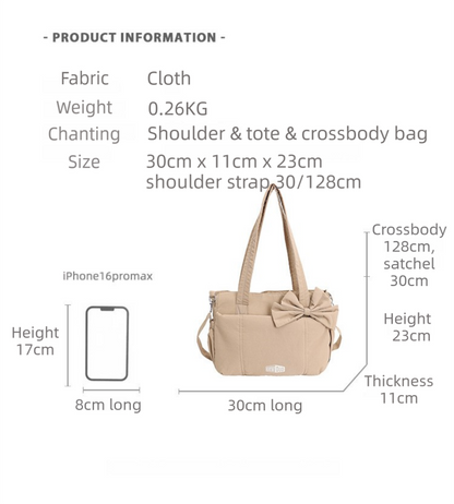 Blue Puffy Quilted Nylon Hobo & Crossbody Bag with Cute Bowknot - Trendy Large-Capacity Handbag with Multiple Compartments