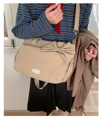 Red Puffy Quilted Nylon Hobo & Crossbody Bag with Cute Bowknot - Trendy Large-Capacity Handbag with Multiple Compartments