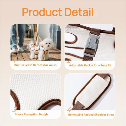 Beige 4-in-1 Multi-Functional Pet Carrier Bag with Detachable Strap & 1.5M Traction Rope - Lightweight Breathable Travel Sling for Cats & Dogs - Sizes M(Up to 6.5kg)