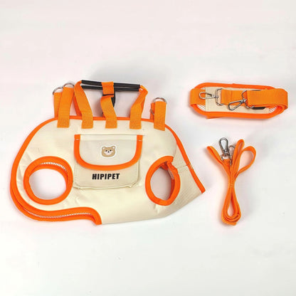 Orange 4-in-1 Multi-Functional Pet Carrier Bag with Detachable Strap & 1.5M Traction Rope - Lightweight Breathable Travel Sling for Cats & Dogs - Sizes M(Up to 6.5kg)