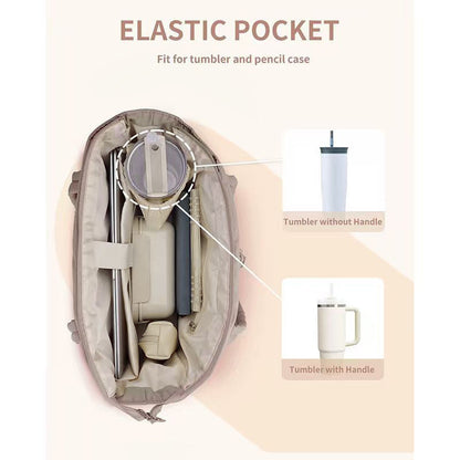 White Quilted Puffer Nylon Tote/Laptop Bag for Women with Internal Cup Holder and Front & Side Pockets - Multi-Pocket Travel Handbag 15.7 x 12.2 x6.3"