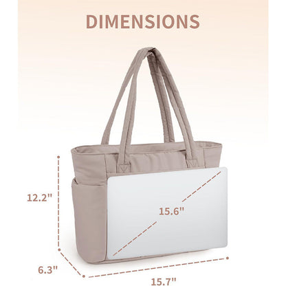 Purple Quilted Puffer Nylon Tote/Laptop Bag for Women with Internal Cup Holder and Front & Side Pockets - Multi-Pocket Travel Handbag 15.7 x 12.2 x6.3"