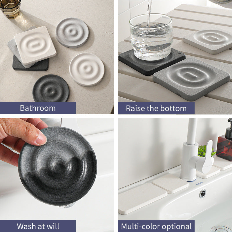 6-Pack White Instant Dry Diatomite Square Coaster Tray(10x10CM) - Ultra-Absorbent Bathroom Sink Caddy & Cup Mat