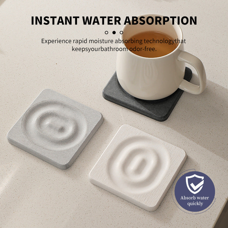 6-Pack Dark Grey Instant Dry Diatomite Round Coaster Tray(10x10CM) - Ultra-Absorbent Bathroom Sink Caddy & Cup Mat