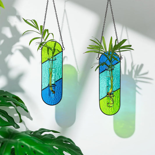 2-Pack Handcrafted Colored Glass Hydroponic Test Tube Vase - Creative Indoor Wall-Mounted Decor for Cuttings & Flowers