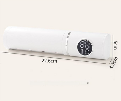 White 4-Slot Compact UV Toothbrush Sanitizer with Turbo Drying Fan & LCD Display - Anti-Dust Toothbrush Holder, 10-Minute One-Touch Deep Clean