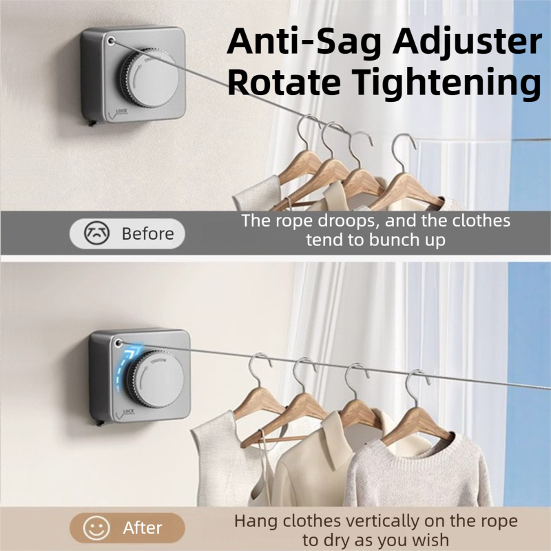 Grey 4.2M Heavy Duty Invisible Retractable Clothesline - Rustproof & Drill-Free Laundry Hanger with 20kg Load Capacity