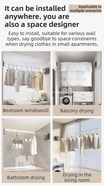 Grey 4.2M Heavy Duty Invisible Retractable Clothesline - Rustproof & Drill-Free Laundry Hanger with 20kg Load Capacity