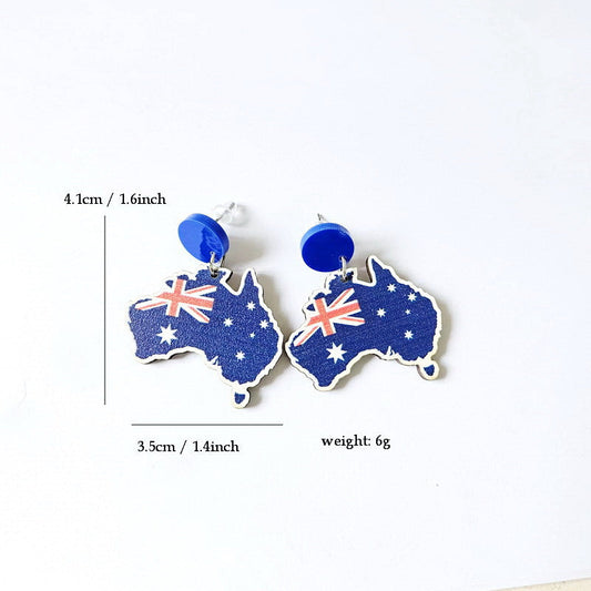 Wooden Australia Map Silhouette Earrings - Lightweight Geometric Ear Drops, Cultural Decor Gift(Style 1)