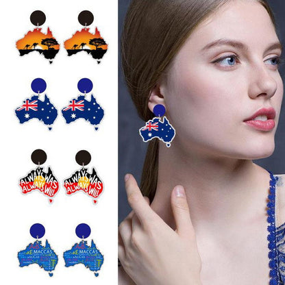 Wooden Australia Map Silhouette Earrings - Lightweight Geometric Ear Drops, Cultural Decor Gift(Style 3)