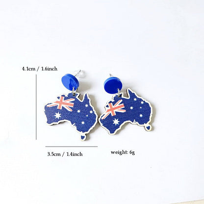 Wooden Australia Map Silhouette Earrings - Lightweight Geometric Ear Drops, Cultural Decor Gift(Style 4)