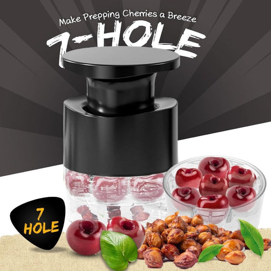 White Efficient 7-Hole Cherry Pitter Tool - Food Grade Push-Type Fruit Corer for Red Dates & Olives