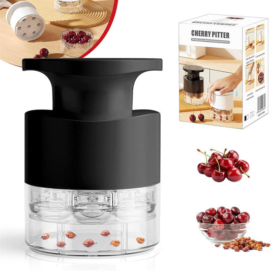 Black Efficient 7-Hole Cherry Pitter Tool - Food Grade Push-Type Fruit Corer for Red Dates & Olives