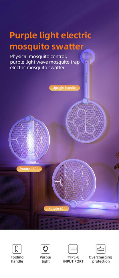 2-in-1 Foldable Electric Mosquito Swatter & UV Light Killer Lamp with 180Â° Rotating Head and Base - Wall-Mounted & Self-Standing Non-Toxic Pest Control