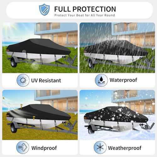 Black Heavy-Duty V-Hull Shield for 20 to 22 FT Yachts - All-Weather Water / Dust / UV Resistant 190T Silver Coated  Marine Protector