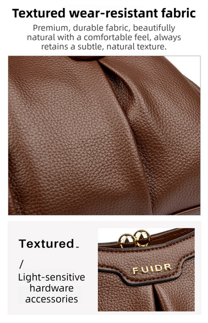 Black Women's Premium Wear-Resistant Leather Shoulder Bag - Vintage Frame Kiss-Lock Handbag & Crossbody Satchel