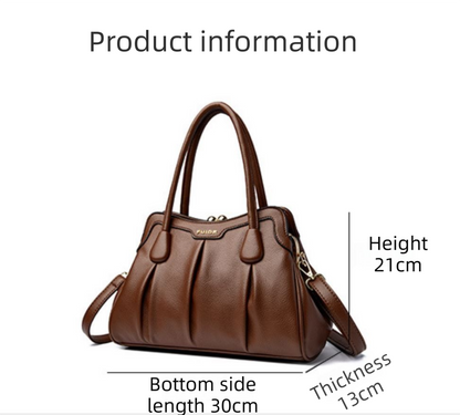 Khaki Women's Premium Wear-Resistant Leather Shoulder Bag - Vintage Frame Kiss-Lock Handbag & Crossbody Satchel