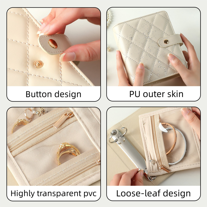 White Nappa Leather Anti-Oxidation Jewelry Storage Book with 5 Velvet Pouches - Compact Organizer for Watches, Earrings, Rings & Gold Ornaments