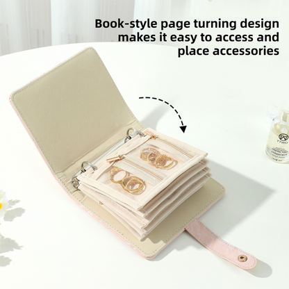 White Nappa Leather Anti-Oxidation Jewelry Storage Book with 5 Velvet Pouches - Compact Organizer for Watches, Earrings, Rings & Gold Ornaments