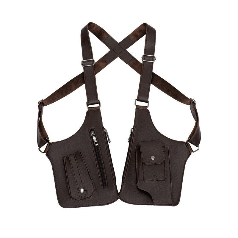 Coffee Multi-functional Expandable Men's Tactical Chest Rig Bag - Waterproof & Lightweight Retro Underarm Pack