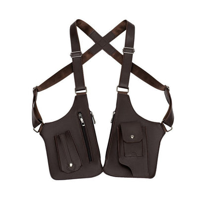 Coffee Multi-functional Expandable Men's Tactical Chest Rig Bag - Waterproof & Lightweight Retro Underarm Pack