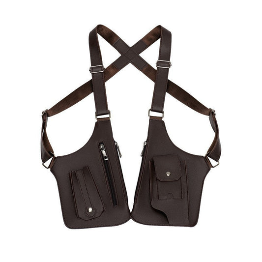 Coffee Multi-functional Expandable Men's Tactical Chest Rig Bag - Waterproof & Lightweight Retro Underarm Pack