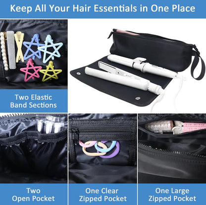 Purple Premium Insulated Roll-Up Travel Case for Hair Styling Tools & Blow Dryers with Muti-Pockets (18x5.5x5 Inch)