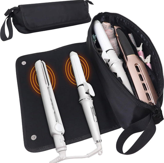 White Premium Insulated Roll-Up Travel Case for Hair Styling Tools & Blow Dryers with Muti-Pockets (18x5.5x5 Inch)