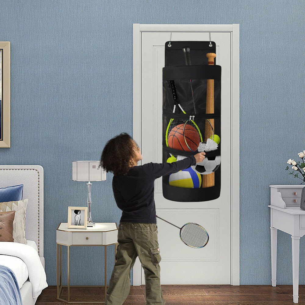 Over-the-Door Hanging Sports Gear Organizer With Zipper for Easy-Access to Bottom - Heavy-Duty Mesh Storage Bag for Balls & Kids' Toys