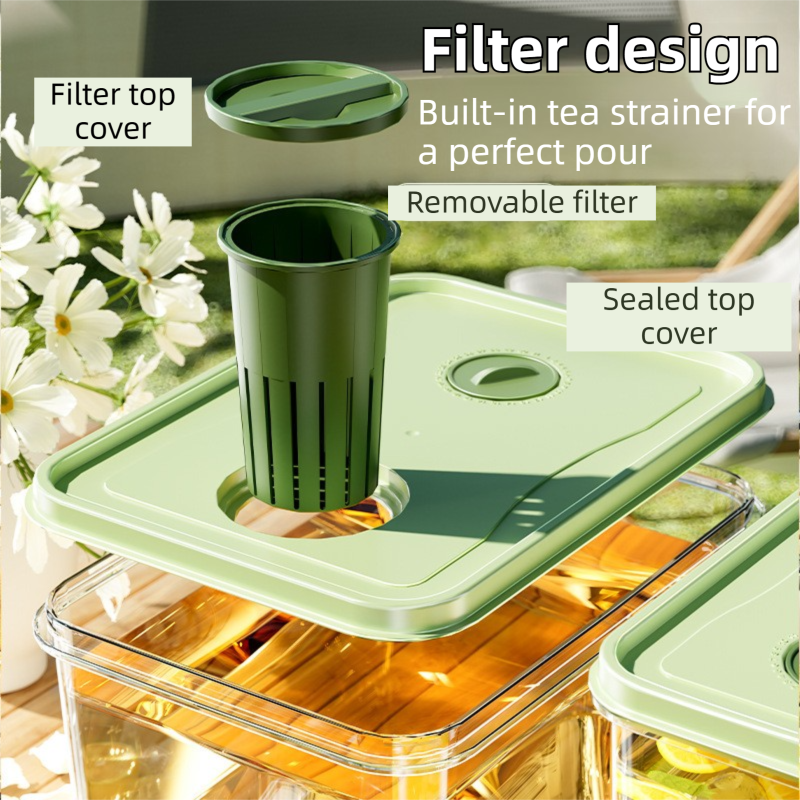 5L Compact Fridge-Ready Cold Drink Dispenser with Spigot, Timer and Infuser Filter - Food-Grade PP & Heat Resistant Fruit Tea Tank