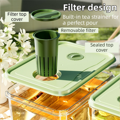 5L Compact Fridge-Ready Cold Drink Dispenser with Spigot, Timer and Infuser Filter - Food-Grade PP & Heat Resistant Fruit Tea Tank