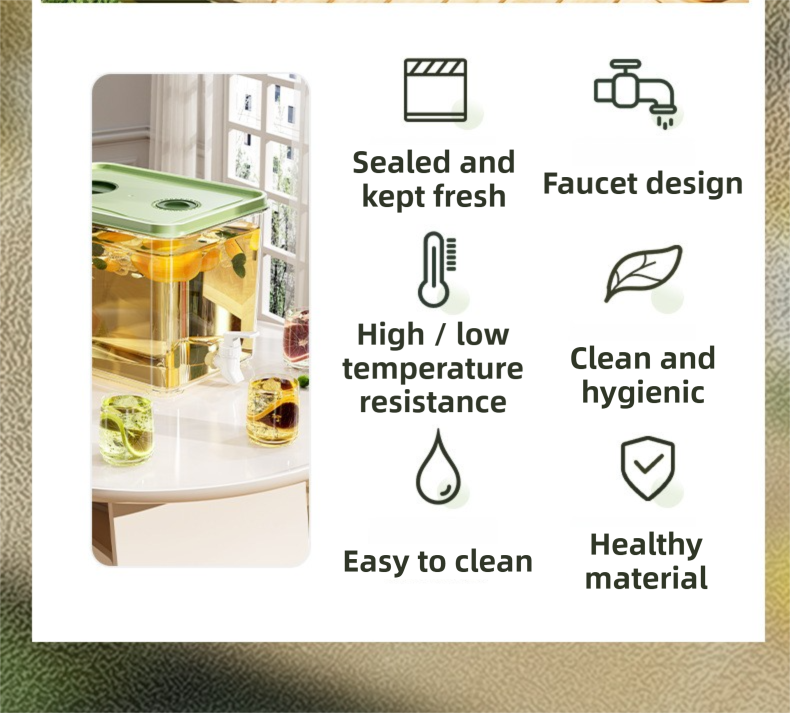 5L Compact Fridge-Ready Cold Drink Dispenser with Spigot, Timer and Infuser Filter - Food-Grade PP & Heat Resistant Fruit Tea Tank