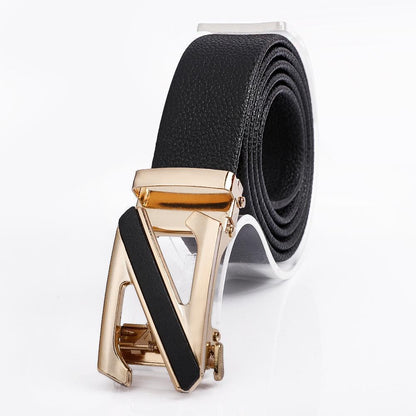 Men's Fashionable Z Style Gold Automatic Buckle Sleek Business Suit Belt -  Adjustable No-Hole Waistband (3.5cm Width & 120cm Length)
