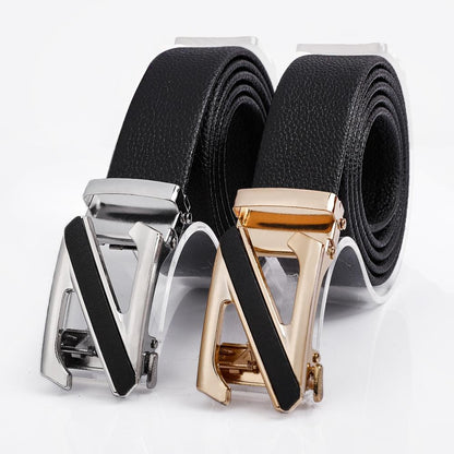 Men's Fashionable Z Style Gold Automatic Buckle Sleek Business Suit Belt -  Adjustable No-Hole Waistband (3.5cm Width & 120cm Length)