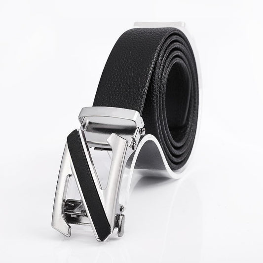 Men's Fashionable Z Style Sliver Automatic Buckle Sleek Business Suit Belt - Adjustable No-Hole Waistband (3.5cm Width & 120cm Length)